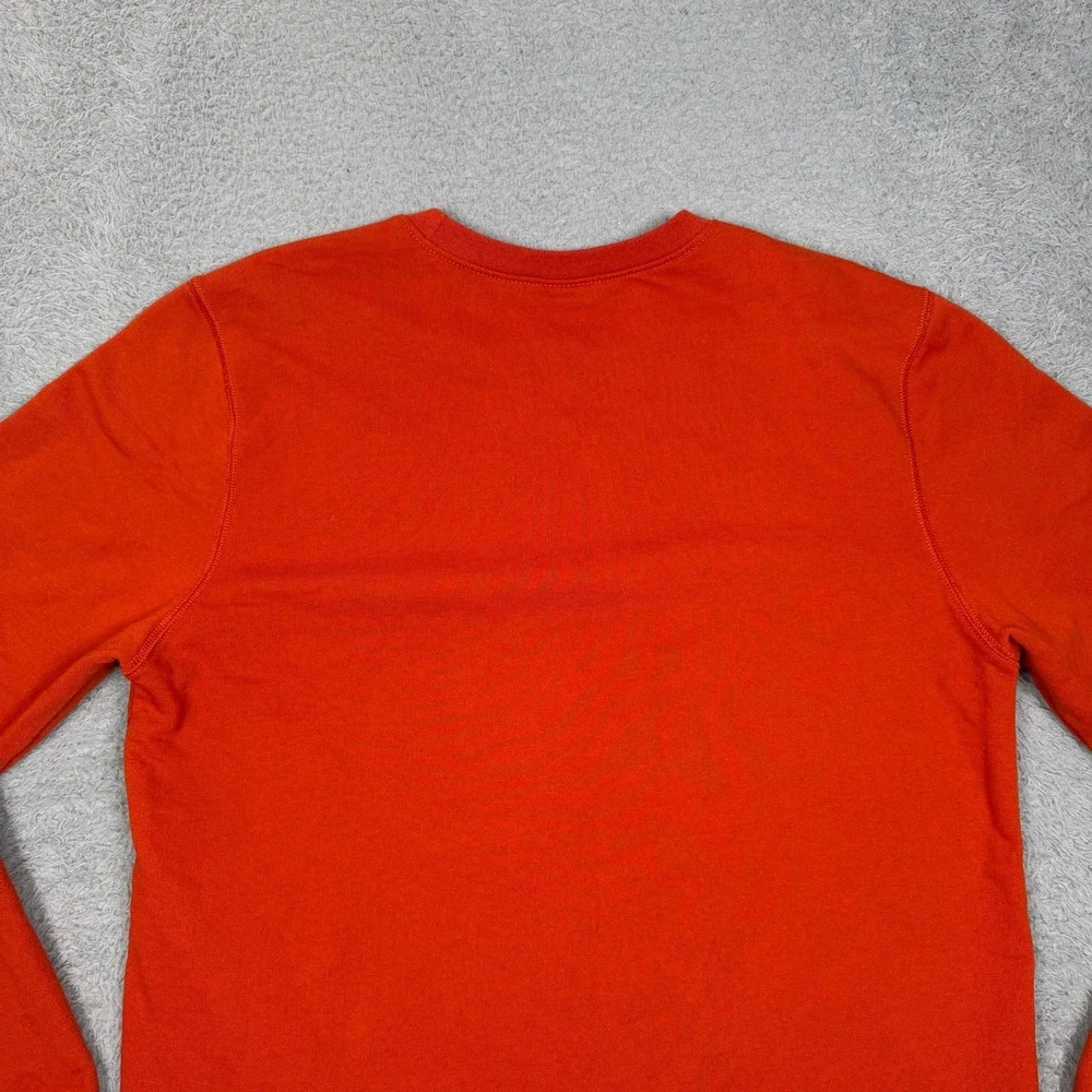 The North Face Mens Orange Crewneck Fleece Lined Logo Patch Sweatshirt Large EUC